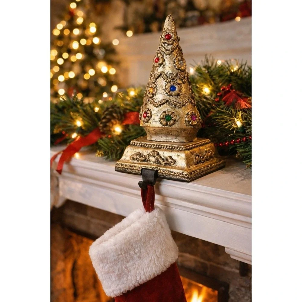 Christmas Stocking Holder Jeweled Fancy Tree Heavy Mantel‎ Hook Holiday Decor